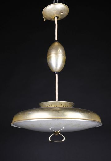 Distressed Brass Mid Century Pull Down Fixture