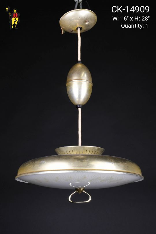 Distressed Brass Mid Century Pull Down Fixture
