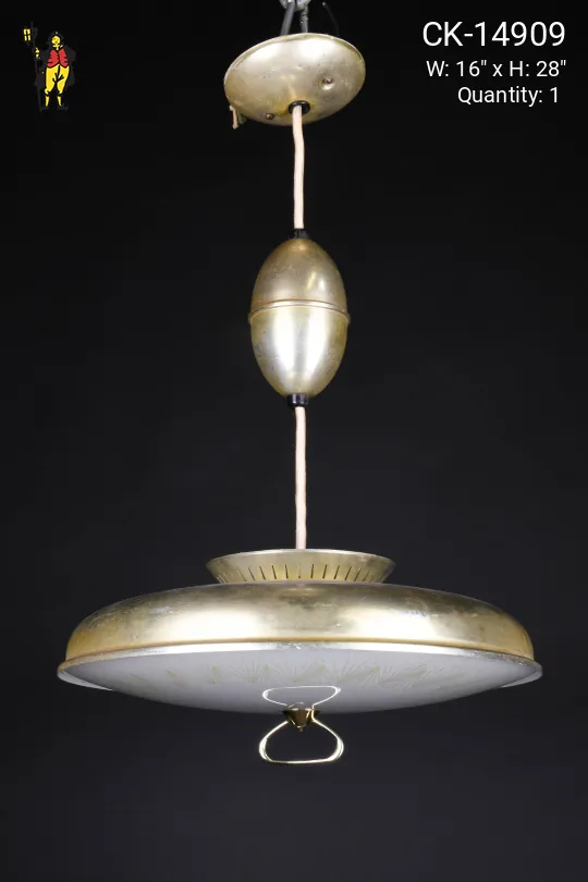 Distressed Brass Mid Century Pull Down Fixture
