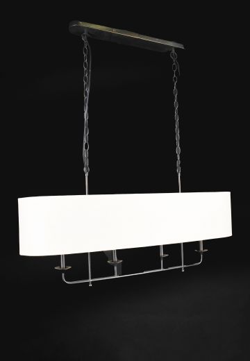 Black Four Light Fabric Shaded Hanging Dining Room Table Chandelier