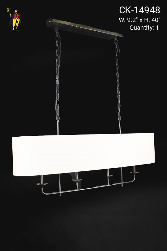 Black Four Light Fabric Shaded Hanging Dining Room Table Chandelier