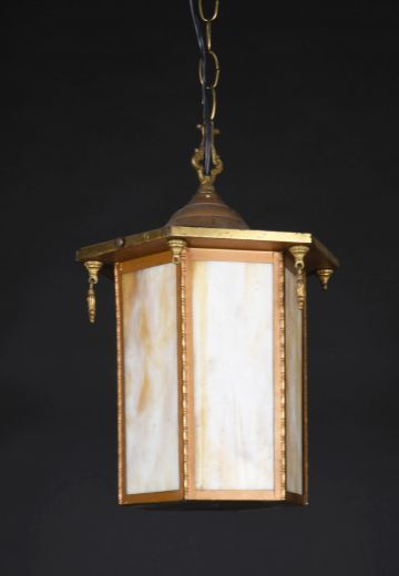 Brass & Slag Glass Hanging Lantern