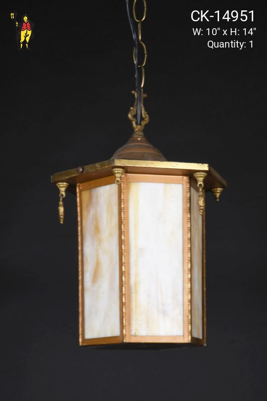 Brass & Slag Glass Hanging Lantern