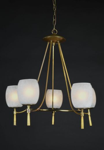 Five Light Mid Century Brass Chandelier