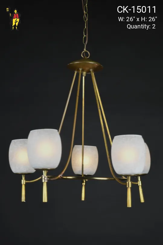 Five Light Mid Century Brass Chandelier