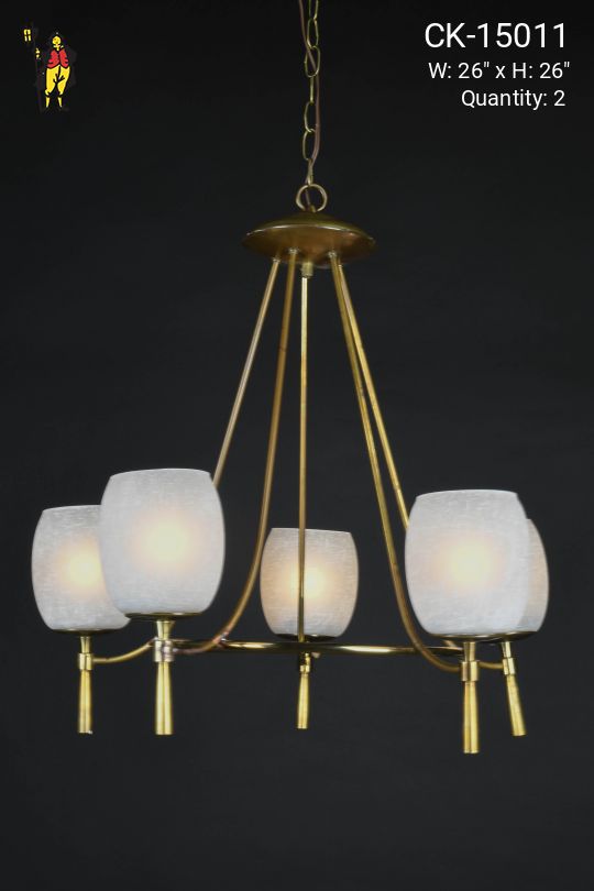 Five Light Mid Century Brass Chandelier