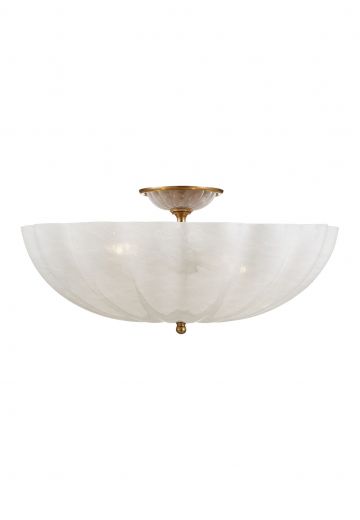 16" Semi Flush Antique Brass & White Glass Flush Mount Fixture (S)