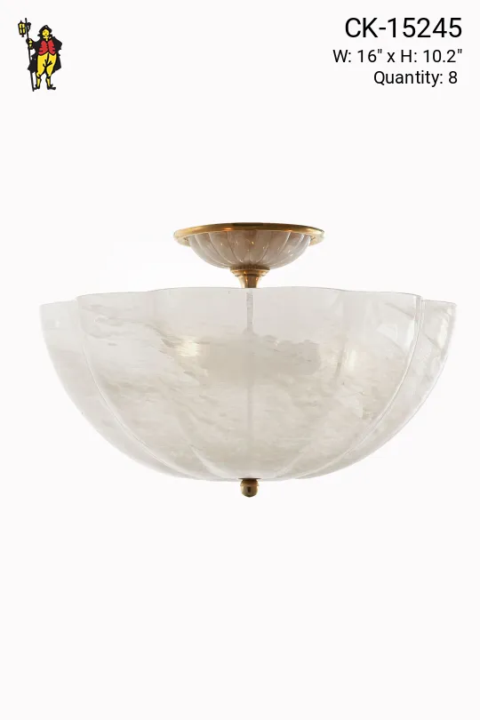 16" Semi Flush Antique Brass & White Glass Flush Mount Fixture (S)