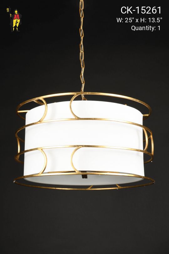 Brass & Fabric Three Light Hanging Pendant
