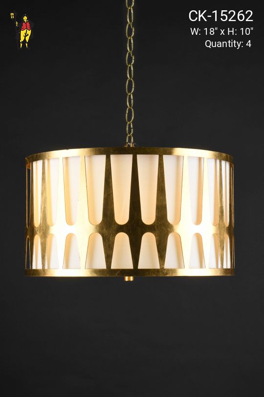 Brass & Fabric Drum Shade Three Light Hanging Pendant (Available as Flushmount of Hanging)