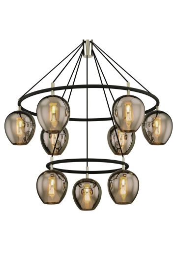 Black Nine Light Modern Chandelier w/Smoke Glass Shades