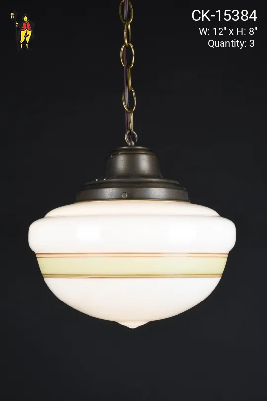 12" Green Painted Stripe Hanging Glass Globe Pendant