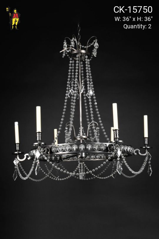 Bronze & Crystal Six Candle Chandelier