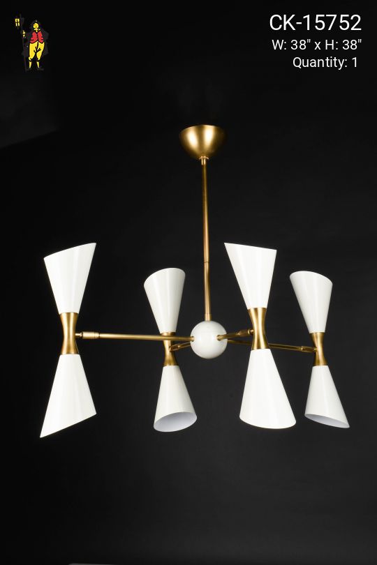 White & Brass Eight Light Up-Down Directional Adjustable Hanging Fixture