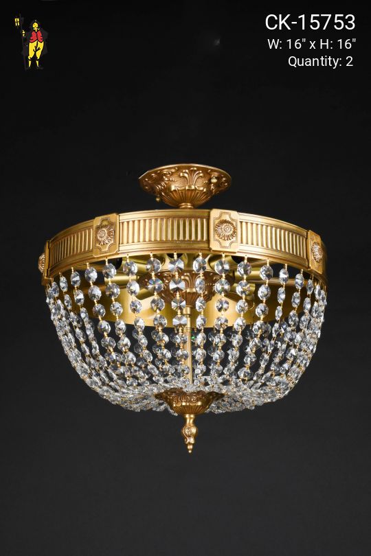 Crystal & Brass Semi-Flush Mount Hanging Fixture
