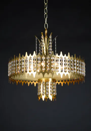 Brass Mid Century Pendant w/Crystal Drops