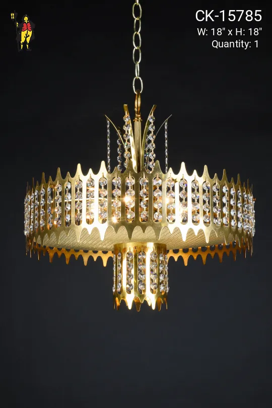 Brass Mid Century Pendant w/Crystal Drops