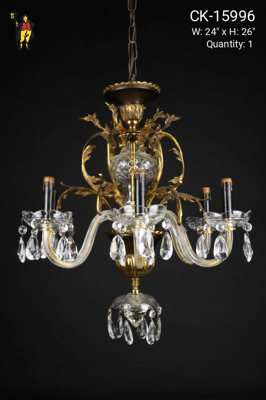 Brass & Crystal Six Light Chandelier