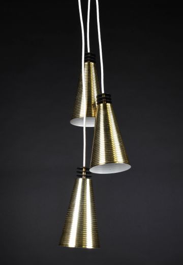 Polished Brass Mid Century Three Light Hanging Fixture