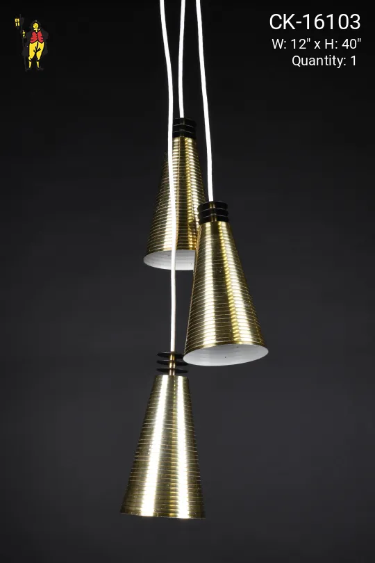 Polished Brass Mid Century Three Light Hanging Fixture