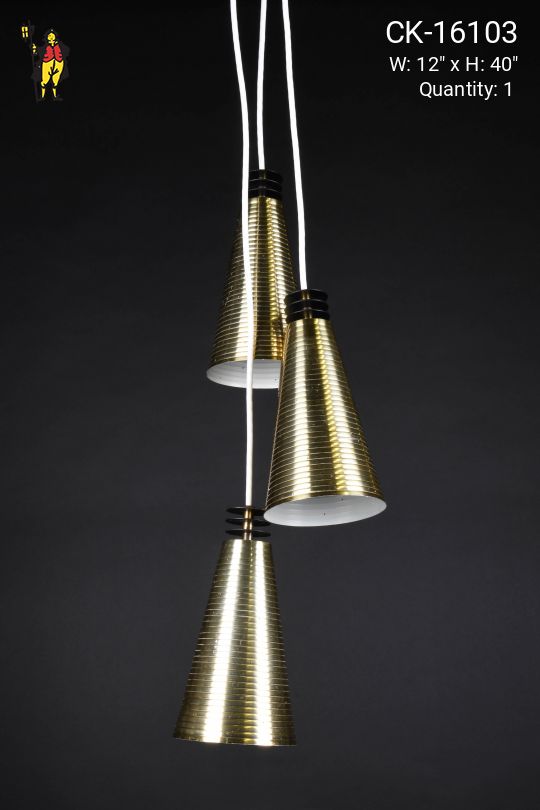 Polished Brass Mid Century Three Light Hanging Fixture