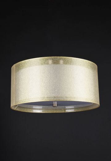 Gold Fabric Shaded Flush Mount Fixture