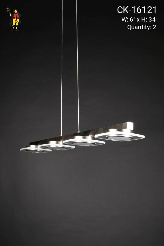34" Nickel Three Light Linear Hanging Fixture