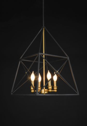 Black & Brass Four Light Modern Hanging Lantern