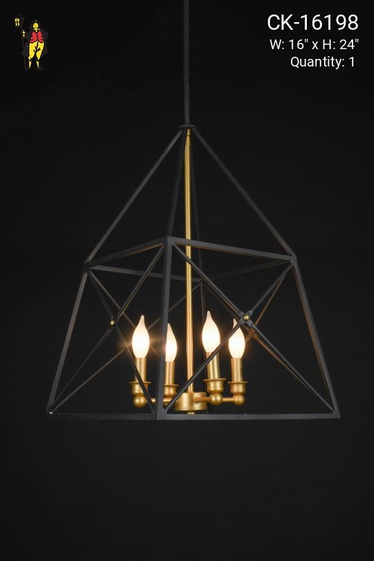 Black & Brass Four Light Modern Hanging Lantern
