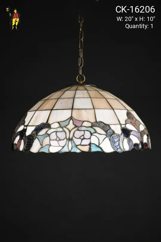 Purple & Blue Floral Art Glass Hanging Pendant
