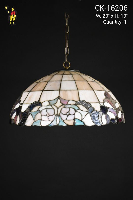 Purple & Blue Floral Art Glass Hanging Pendant