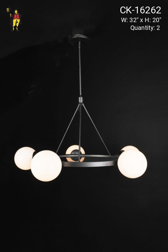 Black Five Light Chandelier w/Glass Globes
