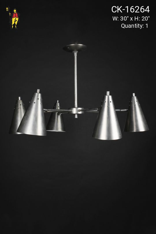 Nickel Six Light Adjustable Metal Reflector Hanging Fixture