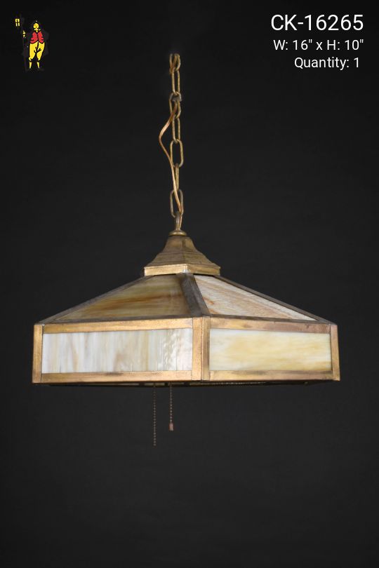 Beige Octagonal Slag Glass Hanging Pendant