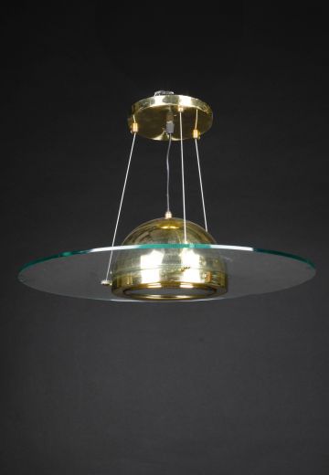 Polished Brass & Glass "Saucer" Semi Flush Hanging Fixture