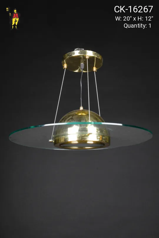Polished Brass & Glass "Saucer" Semi Flush Hanging Fixture