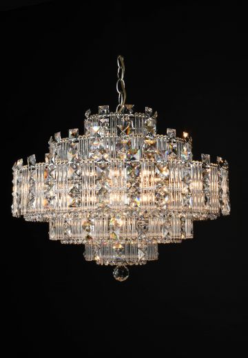 Fifteen Light Nickel & Crystal Chandelier (Missing A Few Crystals)