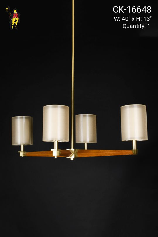 Wooden Four Light Linear Hanging Fixture