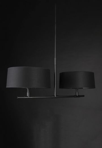 Black Two Fabric Shaded Linear Hanging Fixture