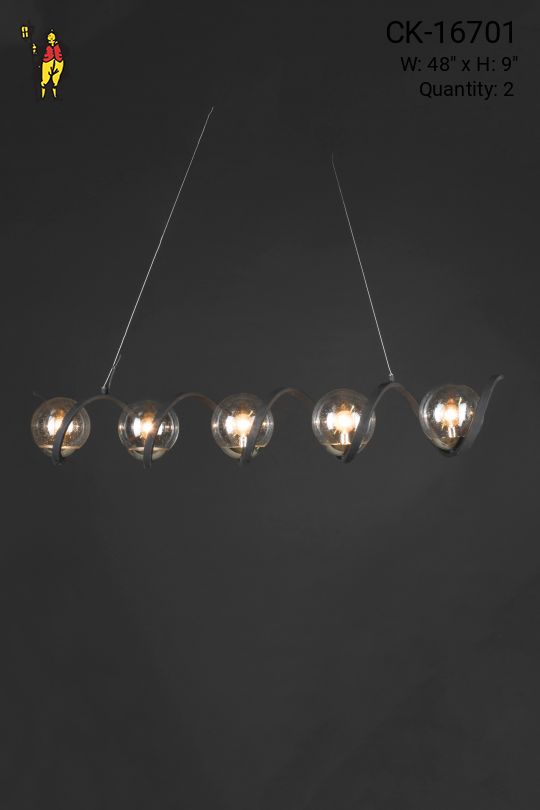 Spiral Iron Linear Hanging Fixture w/Bubble Glass Globe Shades