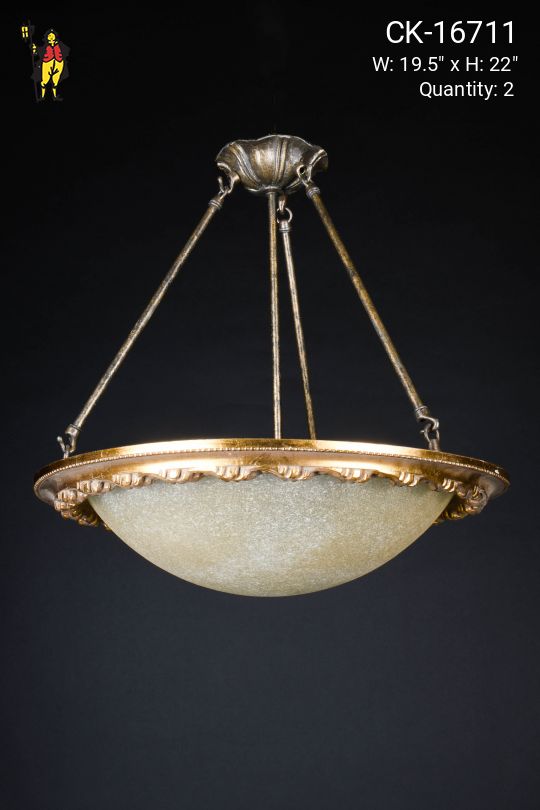 Gothic Brass & Glass Semi Flush Hanging Bowl Fixture