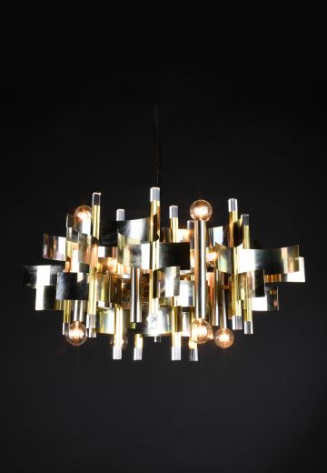 Polished Brass Mid Century Abstract Chandelier