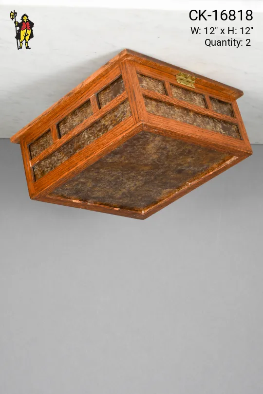 Wood & Mica Square Rustic Flush Mount Fixture