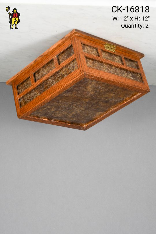 Wood & Mica Square Rustic Flush Mount Fixture