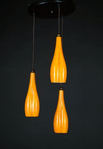 Three Light Orange Glass Hanging Pendant