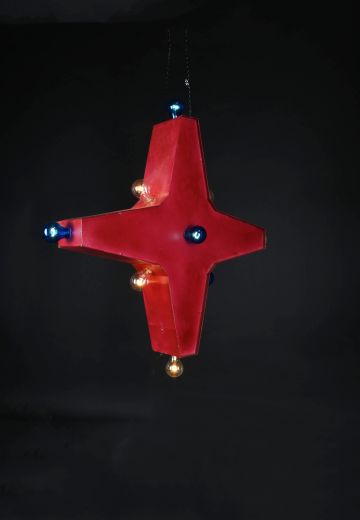 Red Mid Century Star Pendant w/ Flashing/Strobe Sockets`