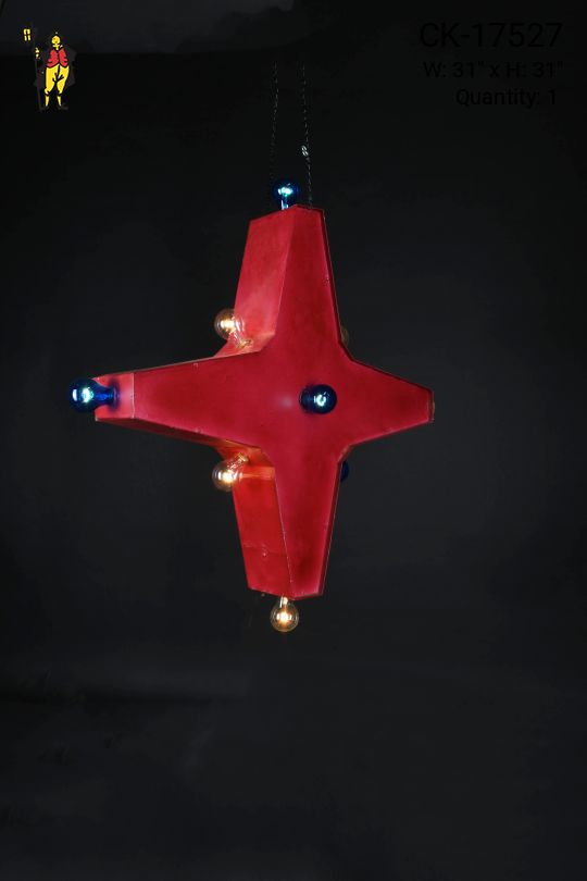 Red Mid Century Star Pendant w/ Flashing/Strobe Sockets`