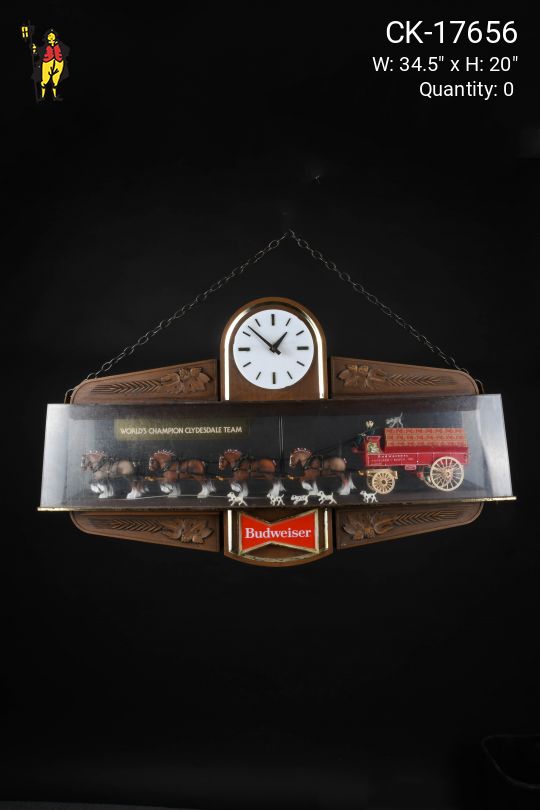 Vintage Wooden Large Budweiser Beer Clydesdale Sign/Clock (Double Sided)