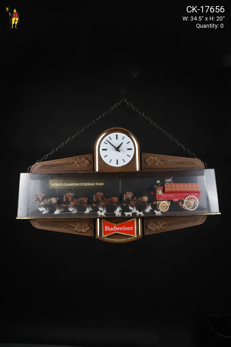 Vintage Wooden Large Budweiser Beer Clydesdale Sign/Clock (Double