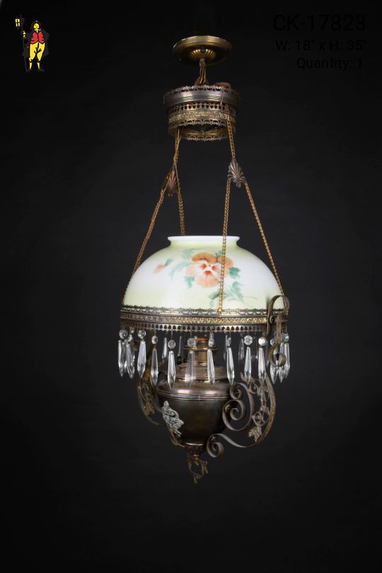 Floral Shaded Victorian Hanging Pendant w/Crystal Drops